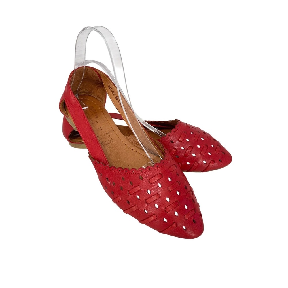 Spring Step Delorse Flats Women 42 Red Leather Woven Slingback Pointed Toe EU 42